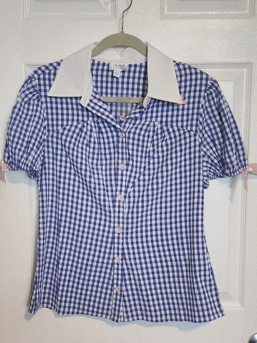 Unique Vintage Blue Gingham Blouse
